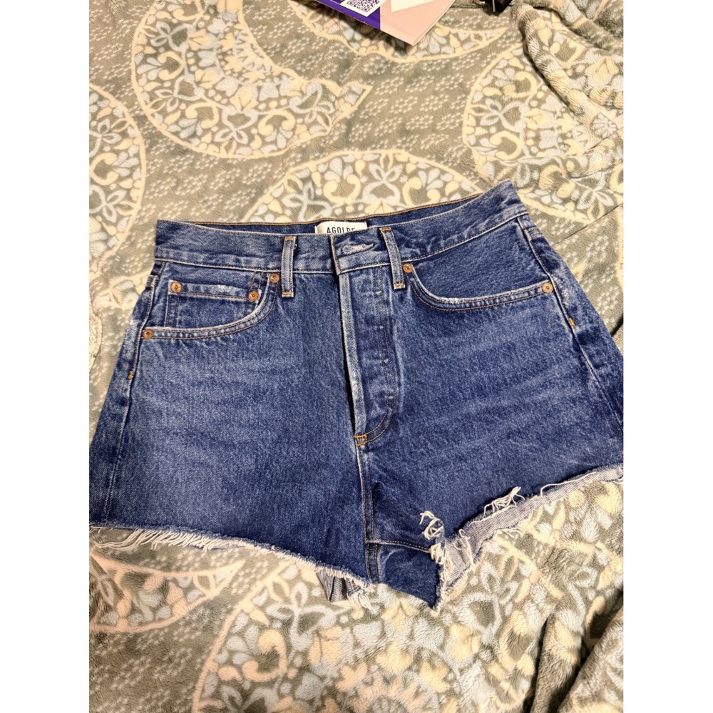 Agolde Parker High Rise Distressed Denim Shorts Medium Wash Blue Size 24 Cut Off